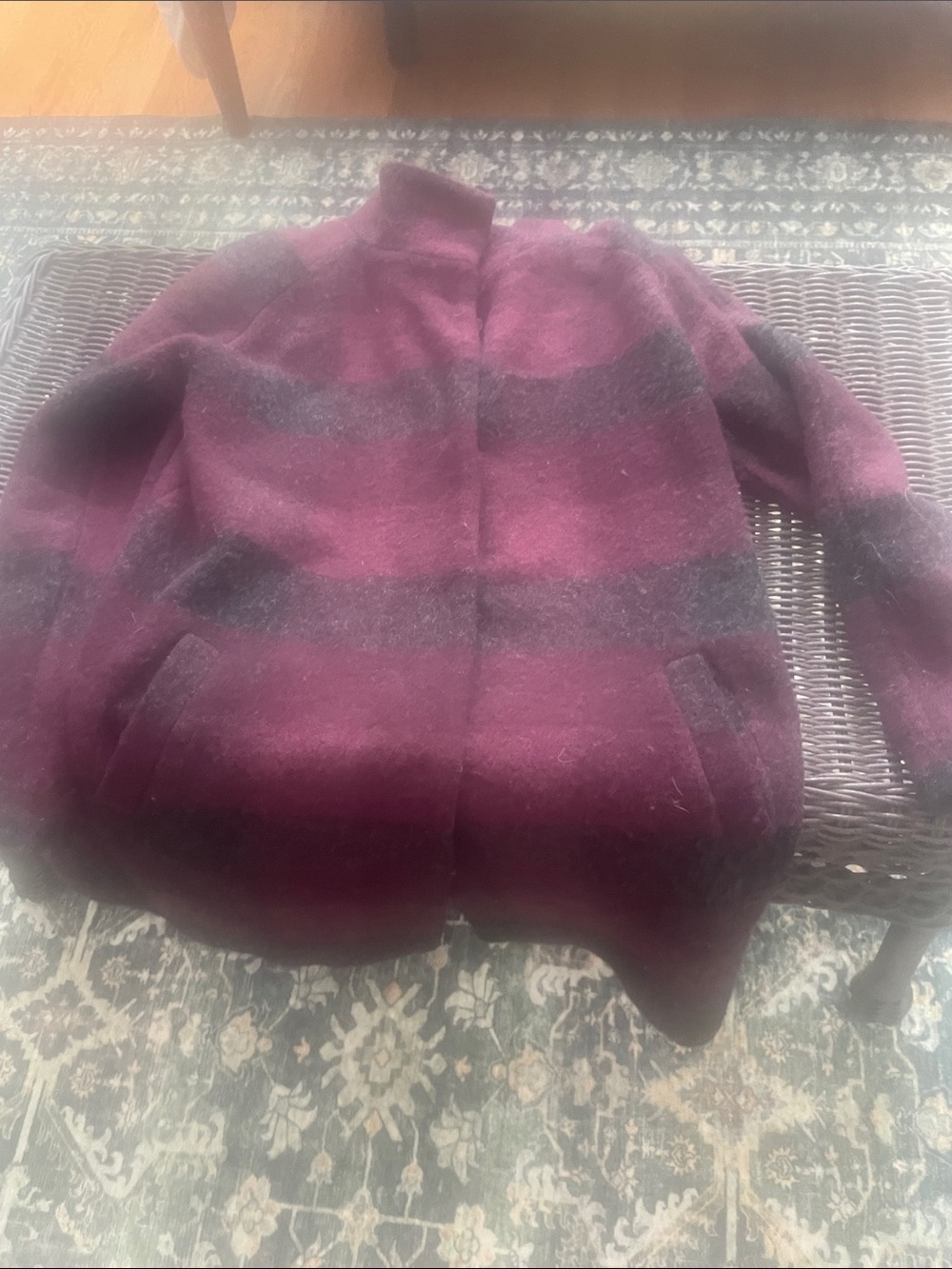 Kenar Burgundy and Charcoal Striped Wool  Jacket